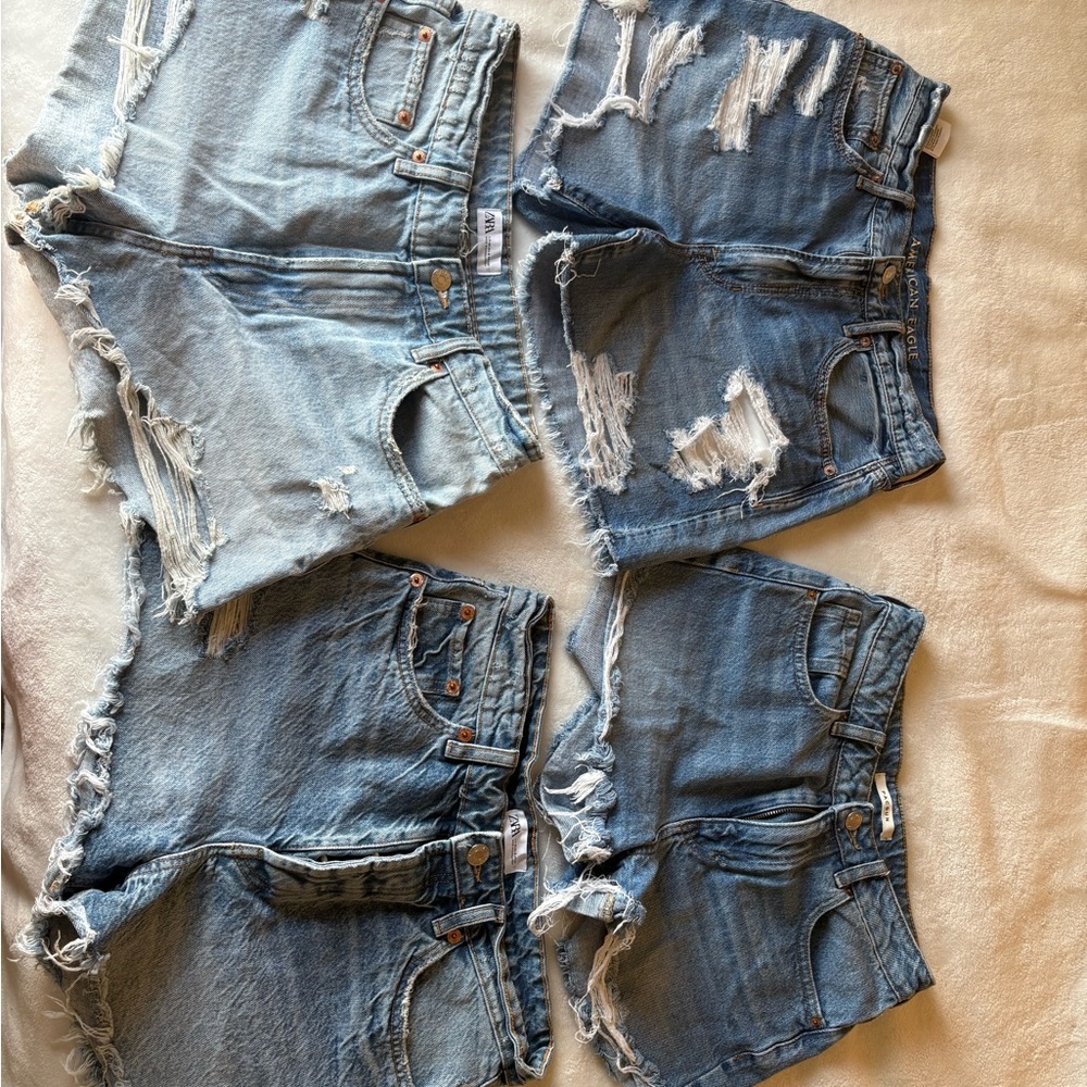 PacSun Women's Distressed Jean Shorts - Light and Dark Blue